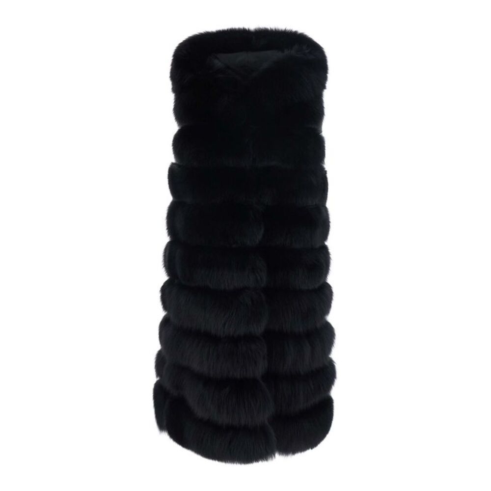Suprema Women Black Fur With High Collar And Sleeveless Design In Fur For Women